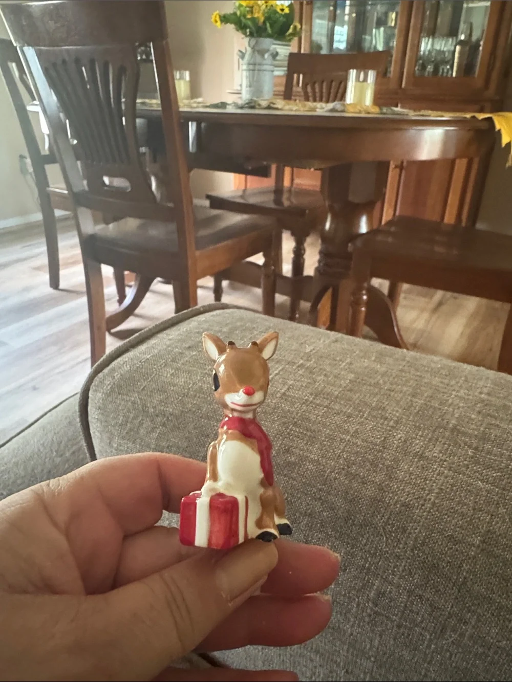 Nora Fleming Brown and Red Ceramic Reindeer Ornament
